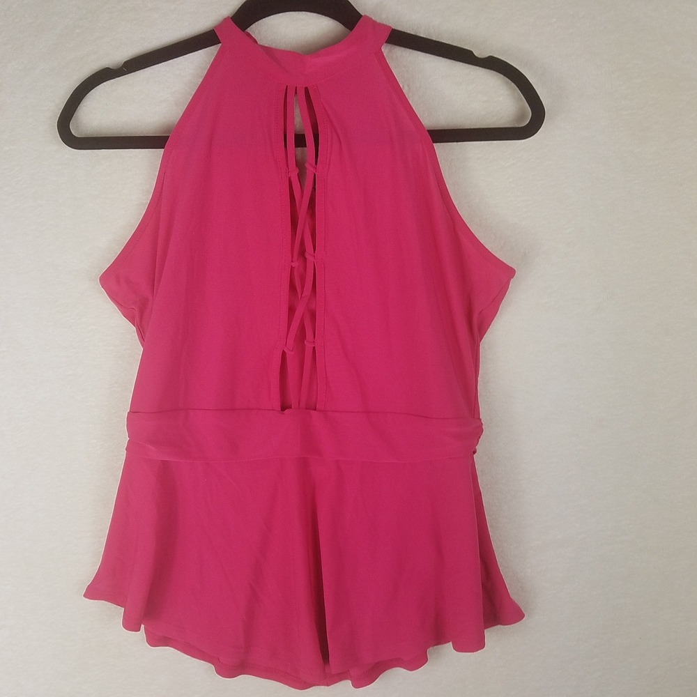 Venus Halter Peplum Top Womens Medium Magenta Pink Lace Up barbiecore Y2K